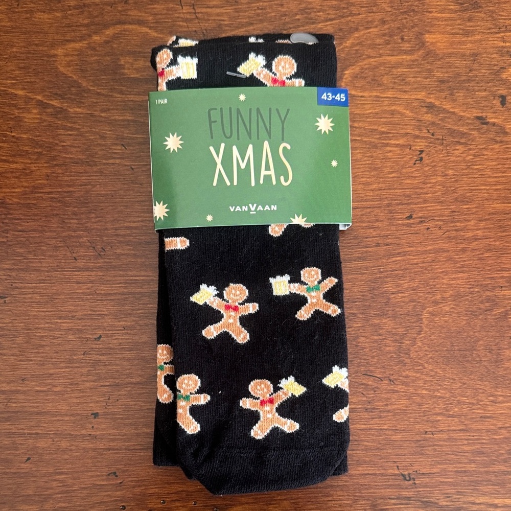 Funny Xmas Men's Black Gingerbread Socks OS NWT